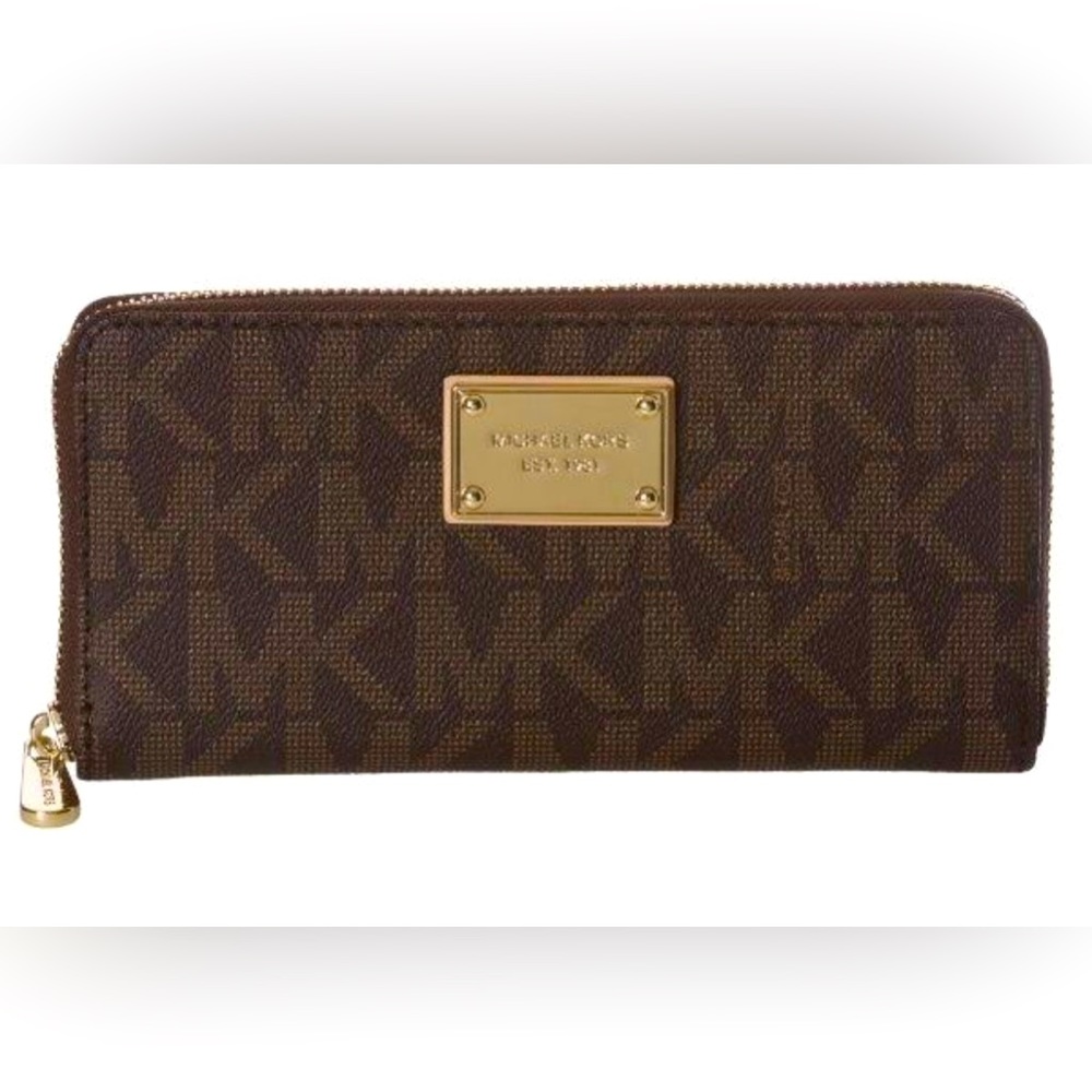 Michael Kors Brown Monogram Wallet with Gold Hardware